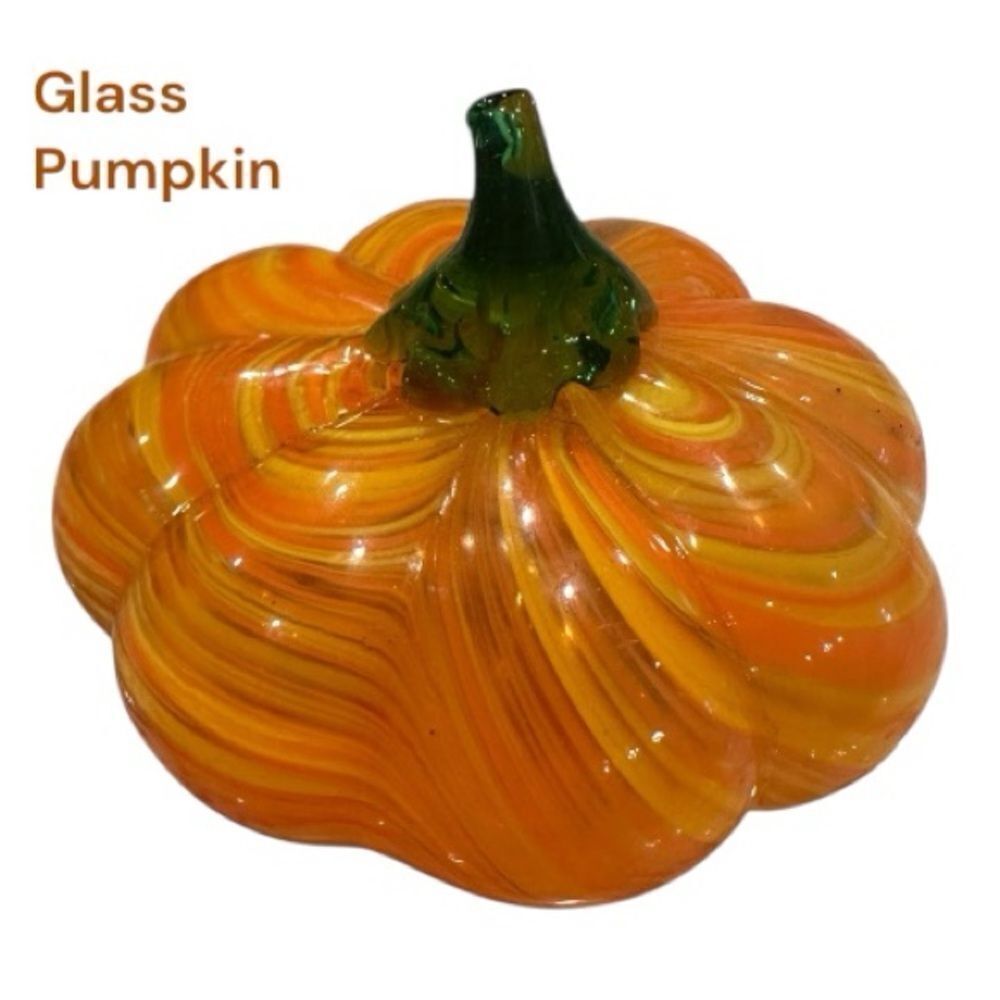 Glass Pumpkin Decor - Orange and Green